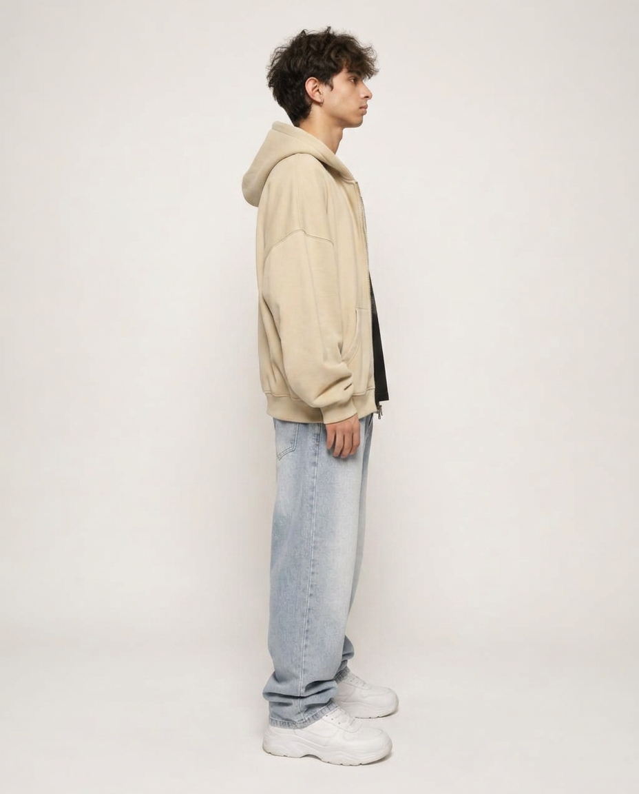Styled look photographed from the side angle